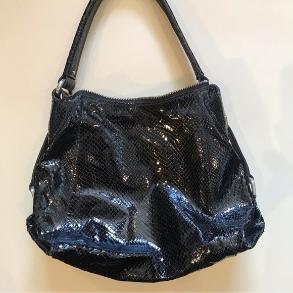 Cole Haan Black Embossed Snakeskin Shoulder Bag - Picture 2 of 16
